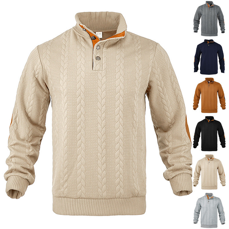 Fashion Jacquard Buckle Long Sleeve Embroidered Patch Sweater