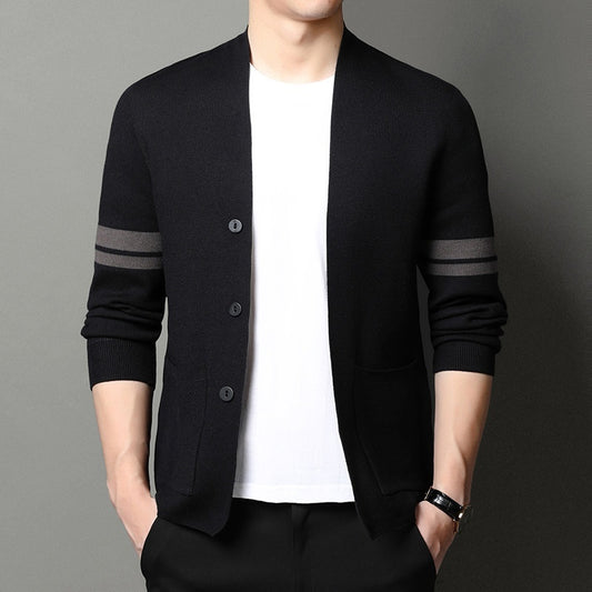Fall Winter Men Long-sleeved Sweater Coat Thickened Blended Jacquard