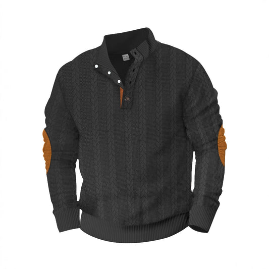 Fashion Jacquard Buckle Long Sleeve Embroidered Patch Sweater